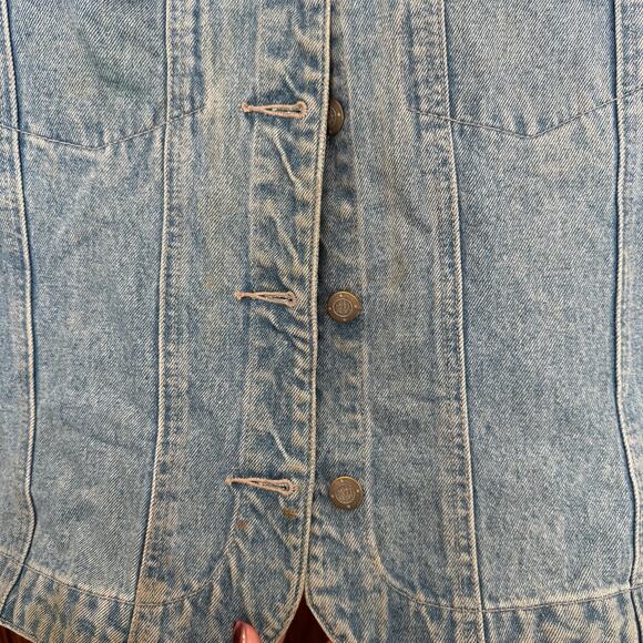 Vintage 90s Bill Blass Embroidered Floral Rhinestone Denim Vest M Cottage Garden - Picture 5 of 13